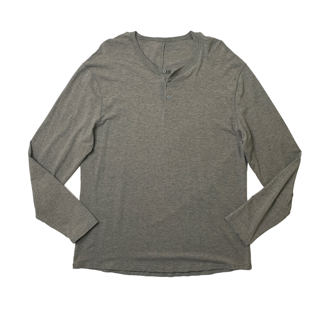 Lululemon Shirt Mens Large Gray Soft Jersey Long Sleeve Henley Lightweight Sweat